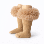 EvaBella Irish Cream Tutu Socks – Tulle Ruffle Frilled Trim Knee-High Socks-Plain Knit- OEKO-TEX® Standard 100 Certified-EB-9505 Irish Cream