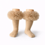 EvaBella Irish Cream Tutu Socks – Tulle Ruffle Frilled Trim Knee-High Socks-Plain Knit- OEKO-TEX® Standard 100 Certified-EB-9505 Irish Cream - Image 2