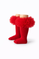 EvaBella Red Tutu Socks – Tulle Ruffle Frilled Trim Knee-High Socks-Plain Knit- OEKO-TEX® Standard 100 Certified-EB-9505 Red