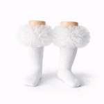 EvaBella White Tutu Socks – Tulle Ruffle Frilled Trim Knee-High Socks-Plain Knit- OEKO-TEX® Standard 100 Certified-EB-9505 White - Image 2