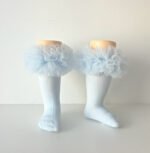 EvaBella Baby Blue Tutu Socks – Tulle Ruffle Frilled Trim Knee-High Socks-Plain Knit- OEKO-TEX® Standard 100 Certified-EB-9505 Baby Blue - Image 3