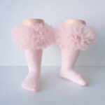 EvaBella Baby pink Tutu Socks – Tulle Ruffle Frill Trim Knee-High Socks-Plain Knit- OEKO-TEX® Standard 100 Certified-EB-9505 Baby Pink - Image 3