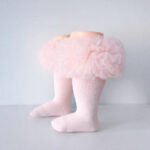EvaBella Baby pink Tutu Socks – Tulle Ruffle Frill Trim Knee-High Socks-Plain Knit- OEKO-TEX® Standard 100 Certified-EB-9505 Baby Pink - Image 4