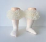 EvaBella Cream Tutu Socks – Tulle Ruffle Frilled Trim Knee-High Socks-Plain Knit- OEKO-TEX® Standard 100 Certified-EB-9505 Cream - Image 3