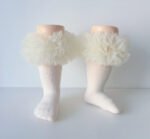 EvaBella Cream Tutu Socks – Tulle Ruffle Frilled Trim Knee-High Socks-Plain Knit- OEKO-TEX® Standard 100 Certified-EB-9505 Cream - Image 2