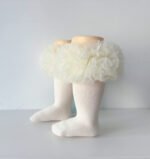 EvaBella Cream Tutu Socks – Tulle Ruffle Frilled Trim Knee-High Socks-Plain Knit- OEKO-TEX® Standard 100 Certified-EB-9505 Cream - Image 3