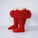 EvaBella Red Tutu Socks – Tulle Ruffle Frilled Trim Knee-High Socks-Plain Knit- OEKO-TEX® Standard 100 Certified-EB-9505 Red - Image 4