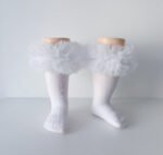 EvaBella White Tutu Socks – Tulle Ruffle Frilled Trim Knee-High Socks-Plain Knit- OEKO-TEX® Standard 100 Certified-EB-9505 White - Image 3