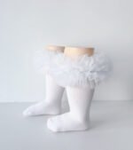 EvaBella White Tutu Socks – Tulle Ruffle Frilled Trim Knee-High Socks-Plain Knit- OEKO-TEX® Standard 100 Certified-EB-9505 White - Image 4