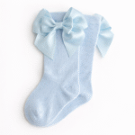 EvaBella Baby Blue Double Satin Bow Knee-High Socks-OEKO-TEX® Standard 100 Certified-EB-9506 Baby Blue - Image 2
