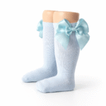 EvaBella Baby Blue Double Satin Bow Knee-High Socks-OEKO-TEX® Standard 100 Certified-EB-9506 Baby Blue
