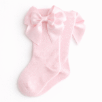 EvaBella Baby Pink Double Satin Bow Knee-High Socks-OEKO-TEX® Standard 100 Certified-EB-9506 Baby Pink - Image 2