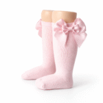 EvaBella Baby Pink Double Satin Bow Knee-High Socks-OEKO-TEX® Standard 100 Certified-EB-9506 Baby Pink