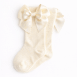 EvaBella Cream Double Satin Bow Knee-High Socks OEKO-TEX® Standard 100 Certified-EB-9506 Cream - Image 2