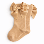 EvaBella Irish Cream Double Satin Bow Knee-High Socks OEKO-TEX® Standard 100 Certified-EB-9506 Irish Cream - Image 2