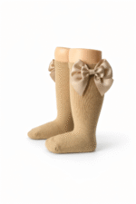 EvaBella Irish Cream Double Satin Bow Knee-High Socks OEKO-TEX® Standard 100 Certified-EB-9506 Irish Cream