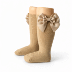 EvaBella Irish Cream Double Satin Bow Knee-High Socks OEKO-TEX® Standard 100 Certified-EB-9506 Irish Cream