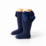EvaBella Navy Blue Double Satin Bow Knee-High Socks OEKO-TEX® Standard 100 Certified-EB-9506 Navy Blue