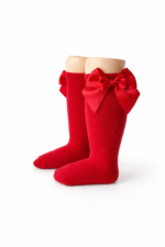 EvaBella Red Double Satin Bow Knee-High Socks OEKO-TEX® Standard 100 Certified-EB-9506 Red