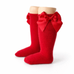 EvaBella Red Double Satin Bow Knee-High Socks OEKO-TEX® Standard 100 Certified-EB-9506 Red