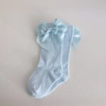 EvaBella Baby Blue Double Satin Bow Knee-High Socks-OEKO-TEX® Standard 100 Certified-EB-9506 Baby Blue - Image 4