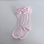 EvaBella Baby Pink Double Satin Bow Knee-High Socks-OEKO-TEX® Standard 100 Certified-EB-9506 Baby Pink - Image 4