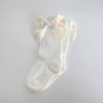 EvaBella Cream Double Satin Bow Knee-High Socks OEKO-TEX® Standard 100 Certified-EB-9506 Cream - Image 4