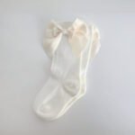 EvaBella Cream Double Satin Bow Knee-High Socks OEKO-TEX® Standard 100 Certified-EB-9506 Cream - Image 4