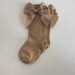 EvaBella Irish Cream Double Satin Bow Knee-High Socks OEKO-TEX® Standard 100 Certified-EB-9506 Irish Cream - Image 4