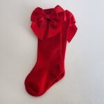 EvaBella Red Double Satin Bow Knee-High Socks OEKO-TEX® Standard 100 Certified-EB-9506 Red - Image 4