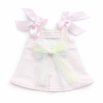 EvaBella A-Line Open Back Dress – Baby Pink – Pink Satin Shoulder Bows – Soft Textured Tweed-Effect Knit – Tweed Trim Detail – EBSS06 Baby Pink - Image 2