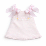 EvaBella A-Line Open Back Dress – Baby Pink – Pink Satin Shoulder Bows – Soft Textured Tweed-Effect Knit – Tweed Trim Detail – EBSS06 Baby Pink