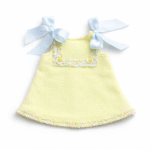 EvaBella A-Line Open Back Dress – Pastel Yellow – Blue Satin Shoulder Bows-– Soft Textured Tweed-Effect Knit – Tweed Trim Detail-EBSS06 Pastel Yellow