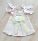EvaBella A-Line Open Back Dress – Baby Pink – Pink Satin Shoulder Bows – Soft Textured Tweed-Effect Knit – Tweed Trim Detail – EBSS06 Baby Pink - Image 4