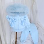 Pre-Order | Limited Stock | Signature Faux Furhood Double Bow Two-Piece Set | EB-C-02 | Baby Blue - Image 3