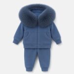 Pre-Order | Limited Stock | Signature Faux Furhood Double Bow Two-Piece Set | EB-C-03| Moutain Spring Blue