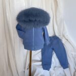 Pre-Order | Limited Stock | Signature Faux Furhood Double Bow Two-Piece Set | EB-C-03| Moutain Spring Blue - Image 3