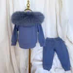Pre-Order | Limited Stock | Signature Faux Furhood Double Bow Two-Piece Set | EB-C-03| Moutain Spring Blue - Image 4