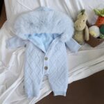 Pre-Order | Limited Stock | EvaBella Signature Faux Fur Knitted Pramsuit | EB-KW-01 | Baby Blue - Image 3