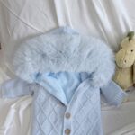 Pre-Order | Limited Stock | EvaBella Signature Faux Fur Knitted Pramsuit | EB-KW-01 | Baby Blue - Image 4