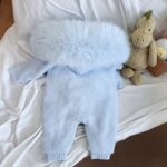 Pre-Order | Limited Stock | EvaBella Signature Faux Fur Knitted Pramsuit | EB-KW-01 | Baby Blue - Image 5