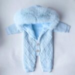 Pre-Order | Limited Stock | EvaBella Signature Faux Fur Knitted Pramsuit | EB-KW-01 | Baby Blue - Image 6