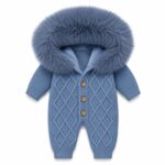 Pre-Order | Limited Stock | EvaBella Signature Faux Fur Knitted Pramsuit | EB-KW-01 | Mountain Spring Blue