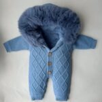 Pre-Order | Limited Stock | EvaBella Signature Faux Fur Knitted Pramsuit | EB-KW-01 | Mountain Spring Blue - Image 6