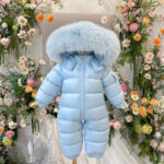 EvaBella Signature Snowsuit & Double Pom-Pom Hat Set|EB-9803SET|Baby Blue - Image 3