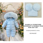 EvaBella Signature Snowsuit & Double Pom-Pom Hat Set|EB-9803SET|Baby Blue - Image 2