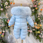 EvaBella Signature Snowsuit & Double Pom-Pom Hat Set|EB-9803SET|Baby Blue - Image 4