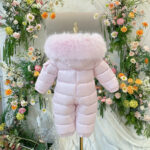 EvaBella Signature Snowsuit & Double Pom-Pom Hat Set |EB-9803SET | Baby Pink - Image 4