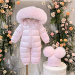 EvaBella Signature Snowsuit & Double Pom-Pom Hat Set |EB-9803SET | Baby Pink