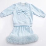 Pre-Order | Limited Stock | EvaBella Signature Bow & Faux Fur Skirt Set |EB-C-05 Baby Blue